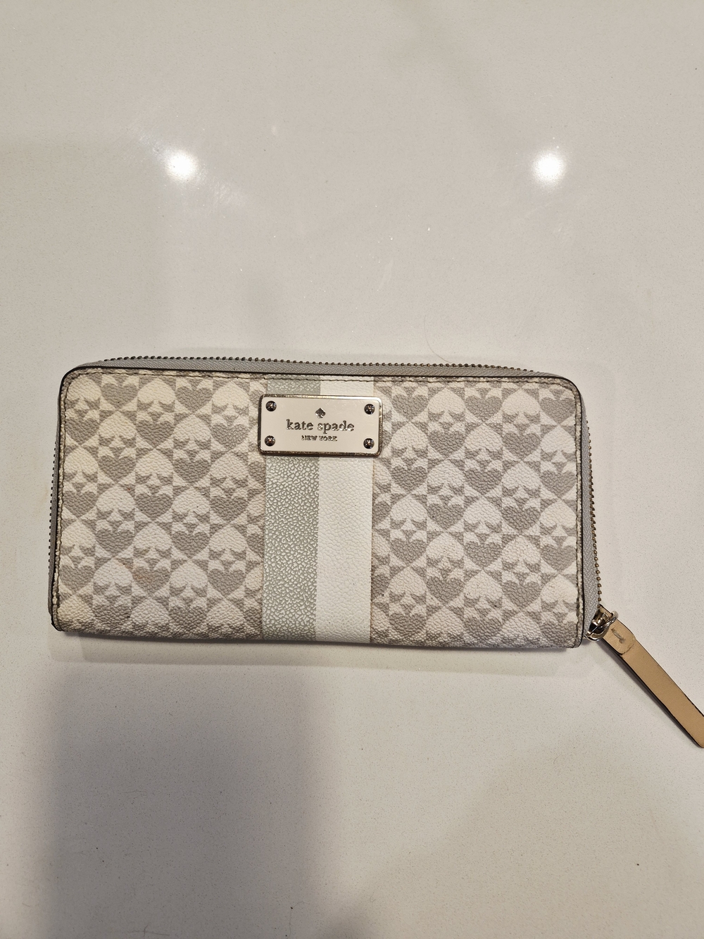 kate spade Neutral Pattern Zip-Around Wallet with Center Stripe